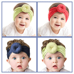 SYGA Pack Of 2 Baby Headbands Soft Cotton Strechable Turban Hairbands For Newborn Infant Toddlers Kids 0-3 Years (Pink-Grey)