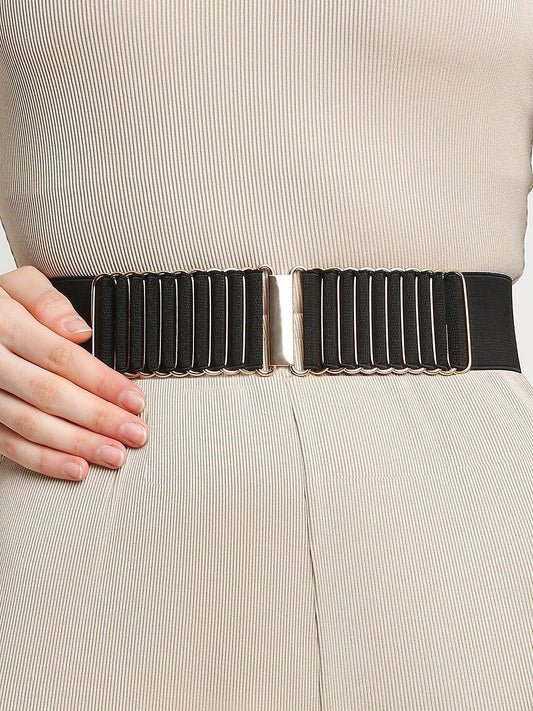 SYGA Women Cinch Belt,Elastic Stretchy Waist Belt with Abstract Metal Buckle Decorative Belt Dress Accessories(Black)