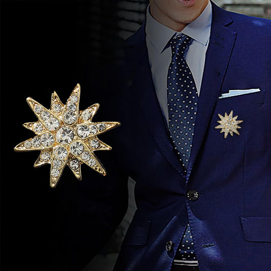 SYGA Men's Suit Chest Brooch Fashionable Rhinestone Decoration Diamond Clothing Accessories Golden six-pointed star