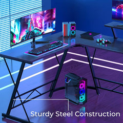White Mulberry L-Shape Corner Desk |DIY Assembly| Monitor Raising Shelf | Engineered Wood & Sturdy Steel Leg|Perfect for Office Home Gaming Study Desk Computer Table|L(130+130)*45 * 77cm|Carbon Fibre