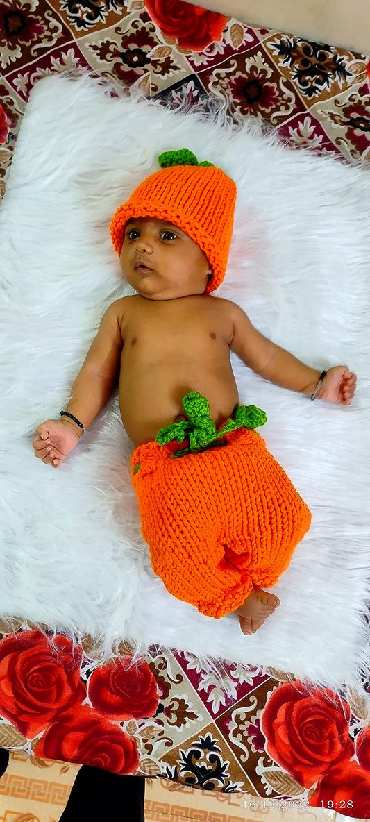 MOMISY Baby Photography Props, Includes Pant & Cap for Kids Parties Anniversaries Photography-Set of 2 Pieces-OrangeGreen- (0-3 Months)