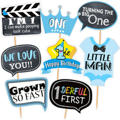 SYGA First Birthday Photo Booth Props with Banner-27Pcs (Blue Color) for 1st Bday Theme Supplies Baby Kids Combo Decorations Items/Cake Smash/High Chair, Babies Room Decor