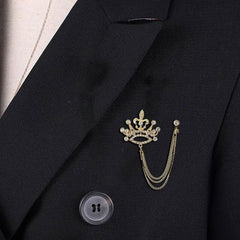 SYGA Men's & Women Suit Shirt Stud Lapel Pin Chain Tassel Brooch Pin with Crystal Chain(big crown)