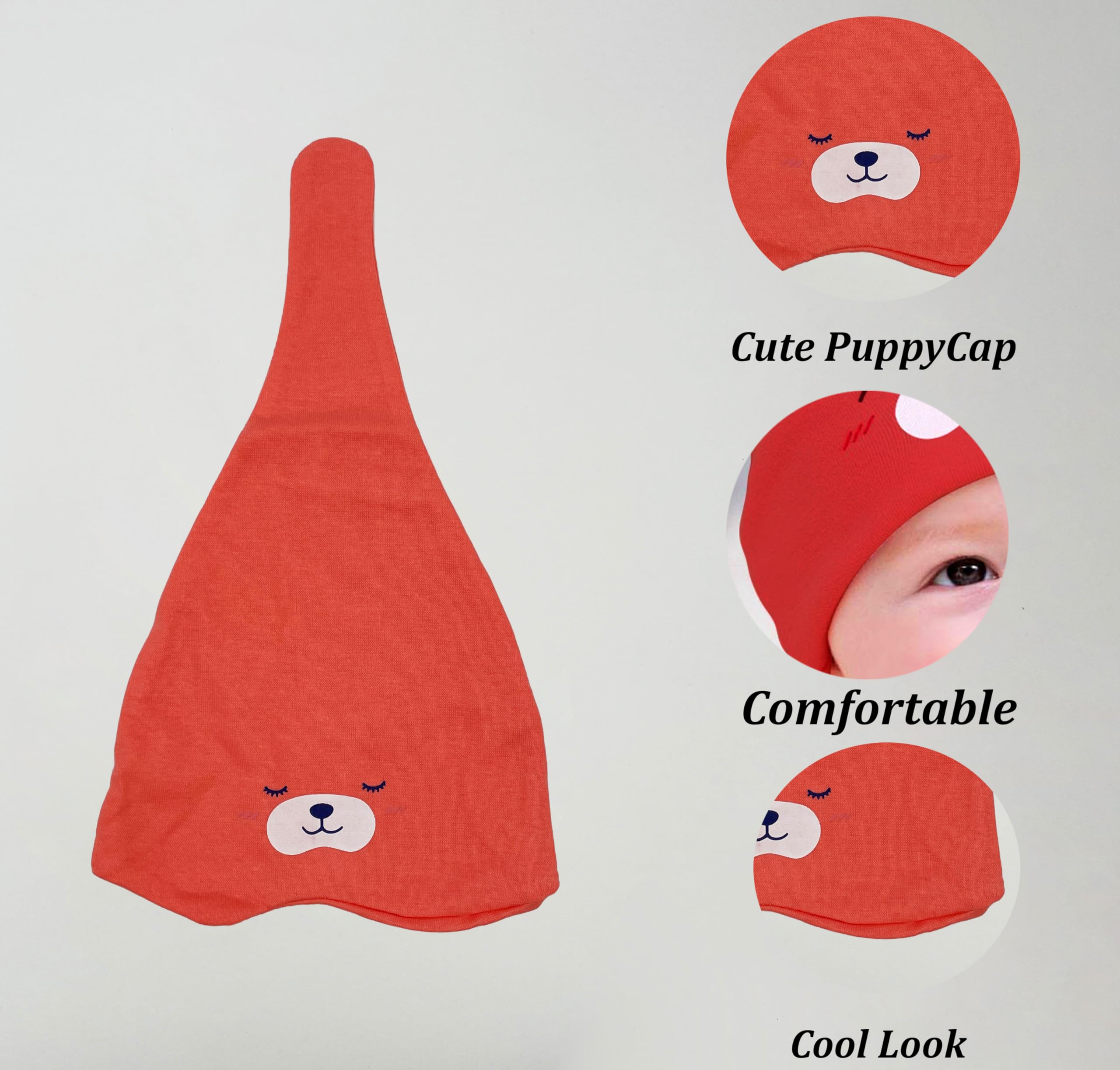 SYGA Baby Cap Cotton Small Cute Puppy Long Tailed Design Strechy Comfortable for Baby Sleep Cap 0-2 Years Red