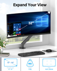 HEYMIX LIFE Single Monitor Arm, Ergonomic Monitor Stand VESA Mount, Computer Screen Arm Gas Spring, VESA Arm, Monitor Mount & 2 Grommet Mounting Base For 13-32'' 2-9 Kgs Sceens