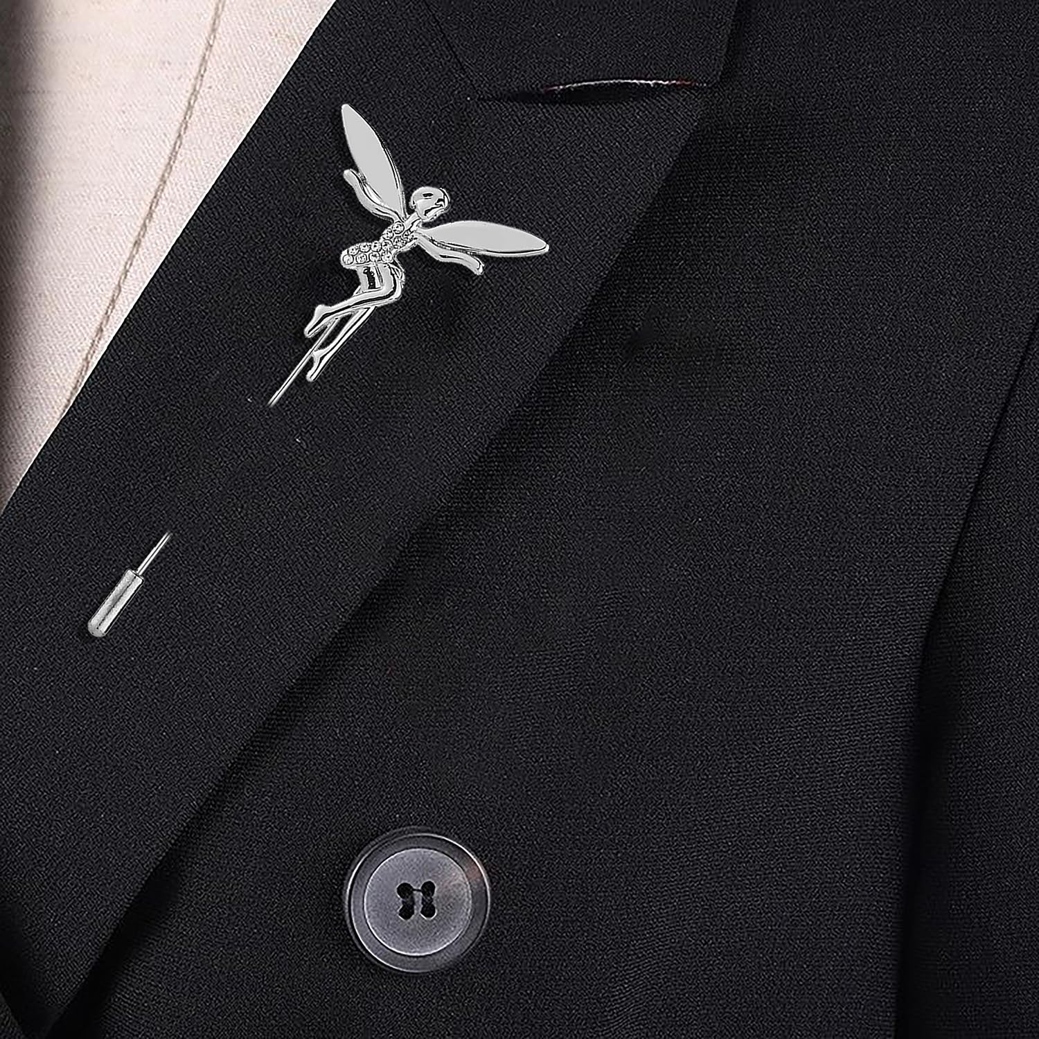 SYGA Men's Retro Crystal Flower Lapel Pin, Small Suit Brooch with CZ Stones, Silver