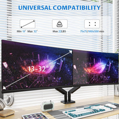 GITRU Monitor Arm Mount, Gas Spring Desktop Stand, 13-32 Inch Screen Support, 8kg Capacity Vesa 100x100mm (Dual Monitor)