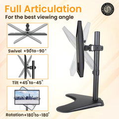 White Mulberry |DIY| Height Adjustable Monitor Stand Mount | Supports 17-32 Inch Screens| 10 Kg Screen Load | VESA 75X75 & 100X100 | Freestanding Monitor Mount | Black - (Single Screen)