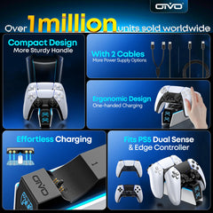 OIVO PS5 Charging Station, 2H Fast PS5 Controller Charger for Playstation 5 Dualsense Controller, Upgrade PS5 Charging Dock with 2 Types of Cable, PS5 Charger for Dual PS5 Controller