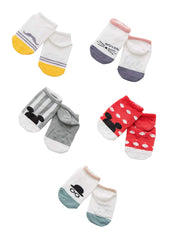 Syga Baby Non Slip Grey and White Small_Multi design_Cotton Ankle Socks_ Cotton_5 pairs_Multicolor