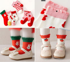 MOMISY 5 Pairs Girl Boys Tube Socks Toddlers Infant Solid Color Boat Spring and Autumn Socks Stretch Baby kids Sock (Strawberry, 1 Year to 3 Year)