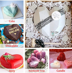 SYGA Pinata 3D Diamond Heart Love Shape Silicone Cake Mold Chocolate Mousse Dessert Baking Non-Stick Mould Pan for Mousse, Chocolate Brownie, Cheesecake, Jelly, Ice Cream, Fondant, DIY Tools-White