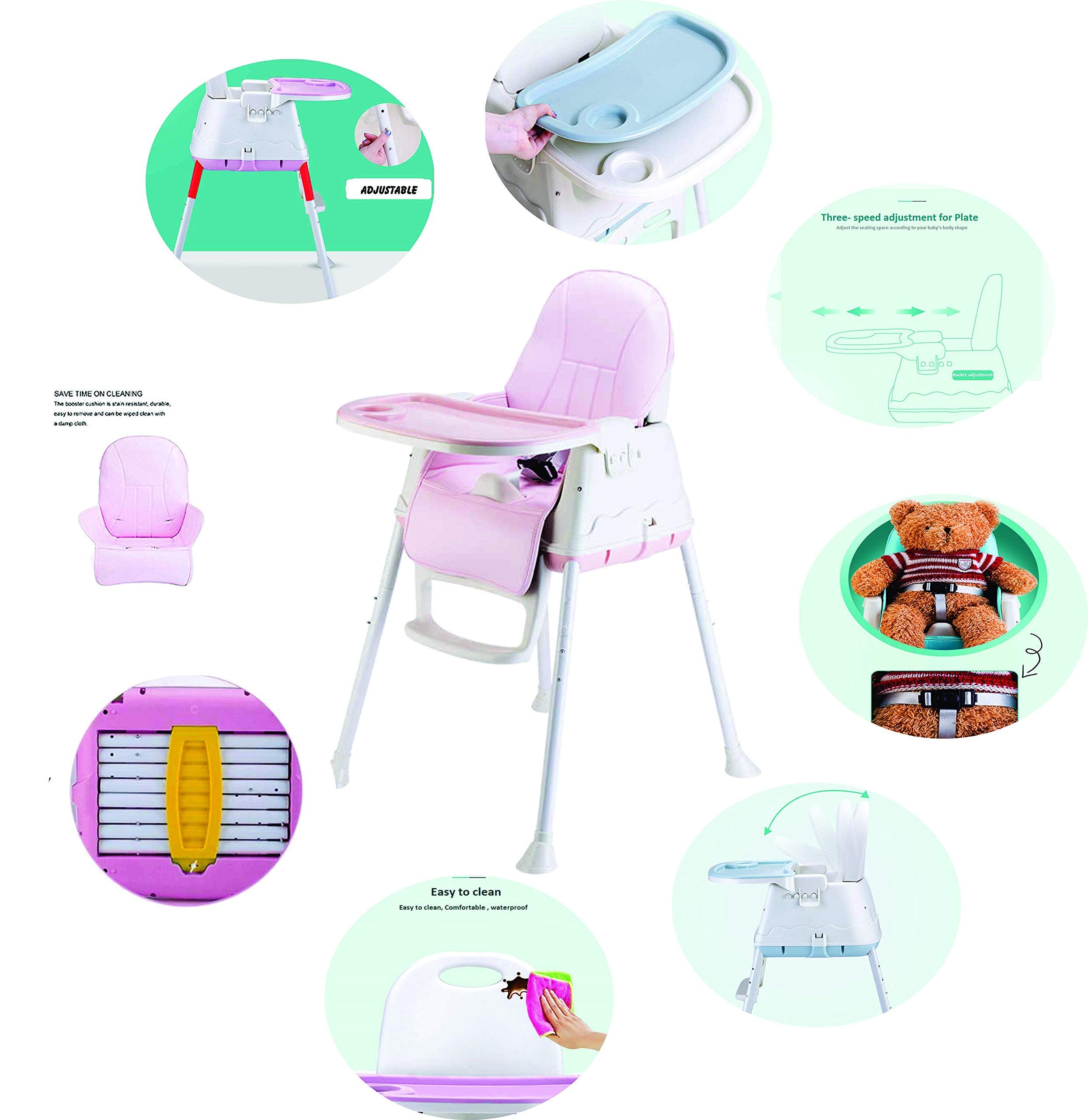 SYGA High Chair for Baby Kids,Safety Toddler Feeding Booster Seat Dining Table Chair with Cushion(Blue)