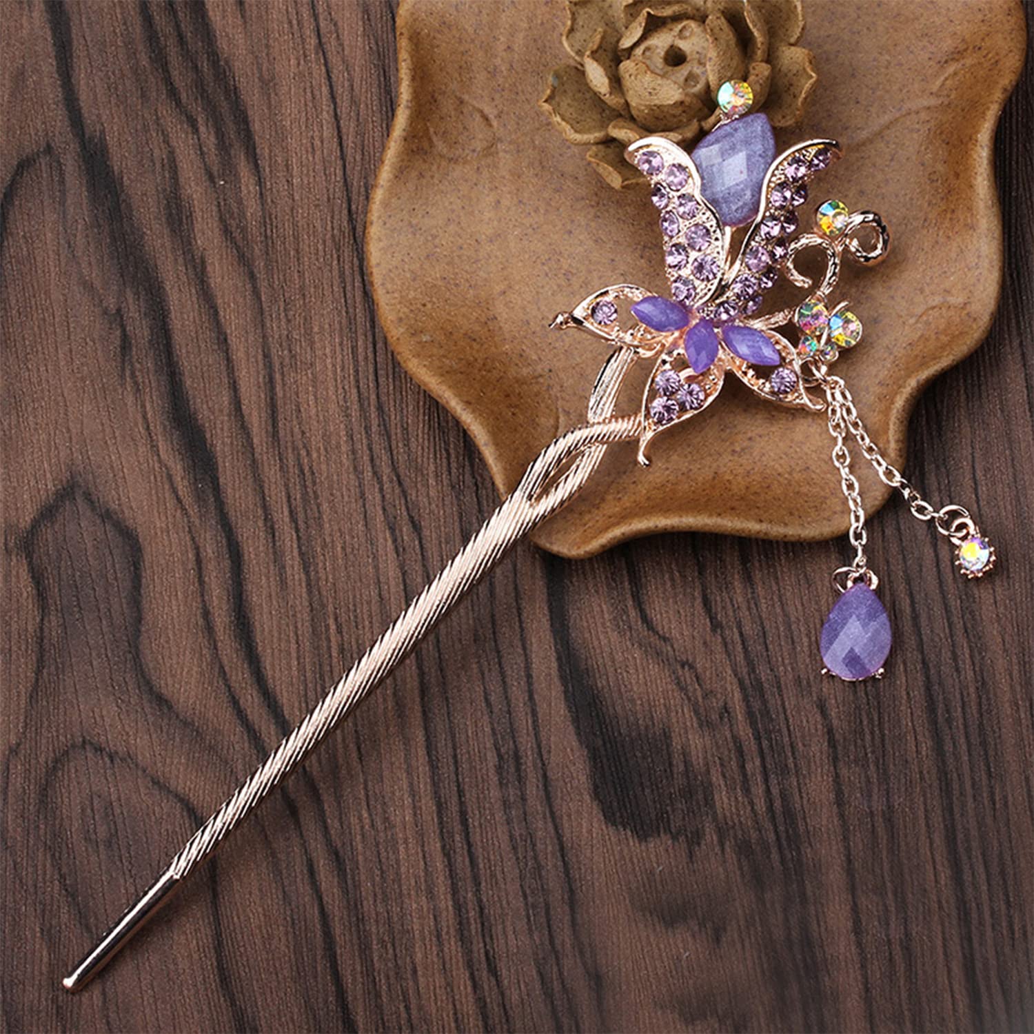 SYGA 1 Piece Ancient Style Pearl Metal Hair Stick Crystal Rhinestones Hair Stick(16 CM) For Women Girls