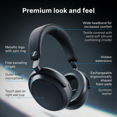 Sennheiser Momentum 4 Wireless Over Ear Headphones, German Design, ANC, 60h Battery, Customizable Sound, 4 Digital Mics for Crystal-Clear Calls, Multipoint Connectivity, 2 Yr Warranty, Black-Copper
