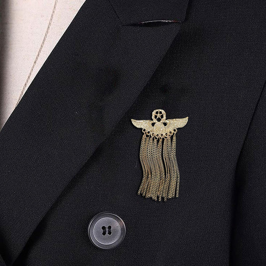 SYGA Men's & Women Suit Shirt Stud Lapel Pin Chain Tassel Brooch Pin with Crystal Chain(Coat of arms tassel gold)