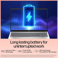 HP 15, 13th Gen Intel Core i5-1334U Laptop (12GB DDR4,512GB SSD) Anti-Glare,Micro-Edge,15.6''/39.6cm, FHD, Win11,M365,Office24, Silver,1.59kg, Iris Xe Graphics, FHD Camera w/Privacy Shutter, fd0575TU