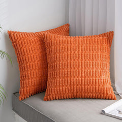 MOMISY Corduroy Cushion Throw Pillow Covers Pink 45 x 45cm, 18x18 inch (5, Orange)