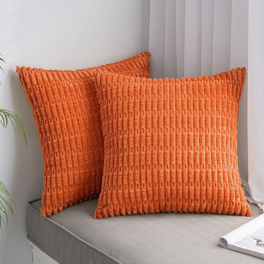 MOMISY Corduroy Cushion Throw Pillow Covers Pink 45 x 45cm, 18x18 inch (2, Orange)