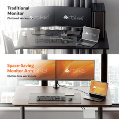 Artikel Double Monitor Desk Mount | Adjustable Heavy Duty Monitor Arms | VESA Mount with C Clamp & Grommet Mounting Base | Computer Monitor Stand for Screen up to 27 inch | Table Mounted | Black