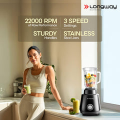 Longway Super Pro Juicer Mixer Grinder | Up to 750 Watt Powerful Motor | 4 Jars for Grinding, Mixing, Juicing | 2 Year Warranty | Black & Gray