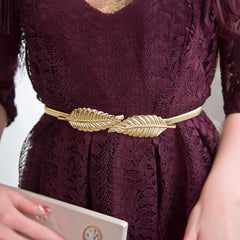 SYGA Women Metal Chain Angle Wings Buckle Stretchy Skinny Belt, Gold(Fits Waist Size 26-36)