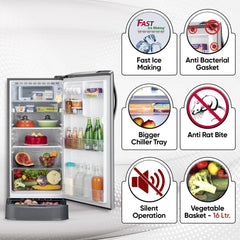 LG 185 L, 5 Star, Smart Inverter Compressor, Direct-Cool Single Door Refrigerator (GL-D201APZU.BPZZEBN, Shiny Steel, Base stand with drawer & Fast Ice Making)