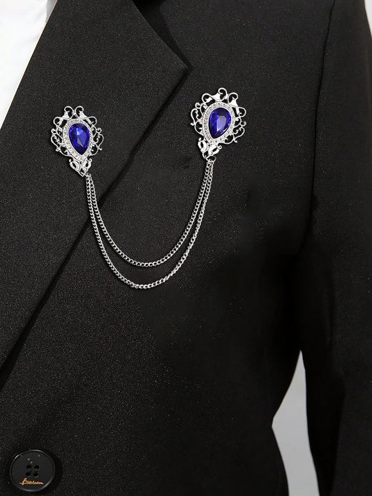 SYGA Men's & Women Suit Shirt Stud Lapel Pin Chain Tassel Brooch Pin with Crystal Chain(Blue Diamond)