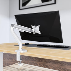 ErgoYou Premium Gas Spring Adjustable Monitor Arm Stand VESA Mount - Weight Capacity 2-9 kgs - Supports 13-32" Screens - Height Adjustable Clamp & Grommet Mount - 360 Degree Rotation - G4 Series White