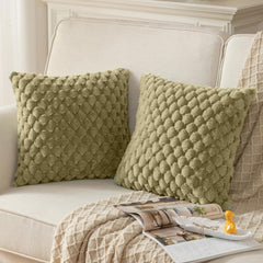 MOMISY Corduroy Cushion Throw Pillow Covers, Honeycomb Pattern, 45 x 45 cm, Pack of 2 (Green)