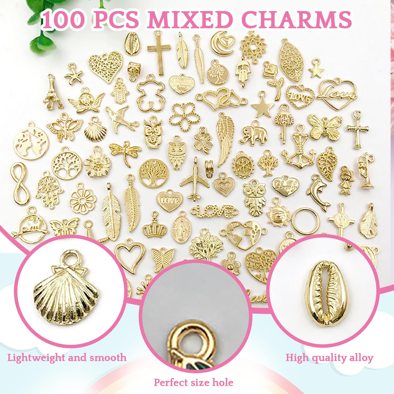 SYGA 100 Pieces Mixed Charms Pendant Charms Craft Supplies for Earrings Necklace Bracelet Jewellery DIY Making (Silver-001)