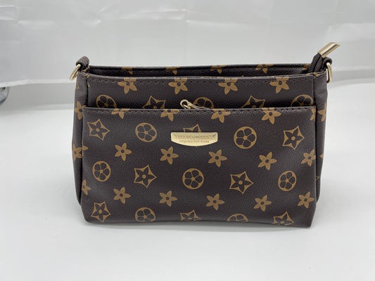 MOMISY Sling Bag with Long Strap for Women Shoulder Zipper Closure Purse Young Ladies (Brown Flower)