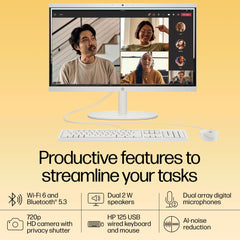 HP All-in-One, Intel N200,21.45'' (54.5 cm), FHD, 8GB DDR5, 512GB SSD, Intel UHD Graphics, 720P HD Camera W/Privacy Shutter, Dual Speakers (Win11, White, 4.17 Kg) Dg0154in