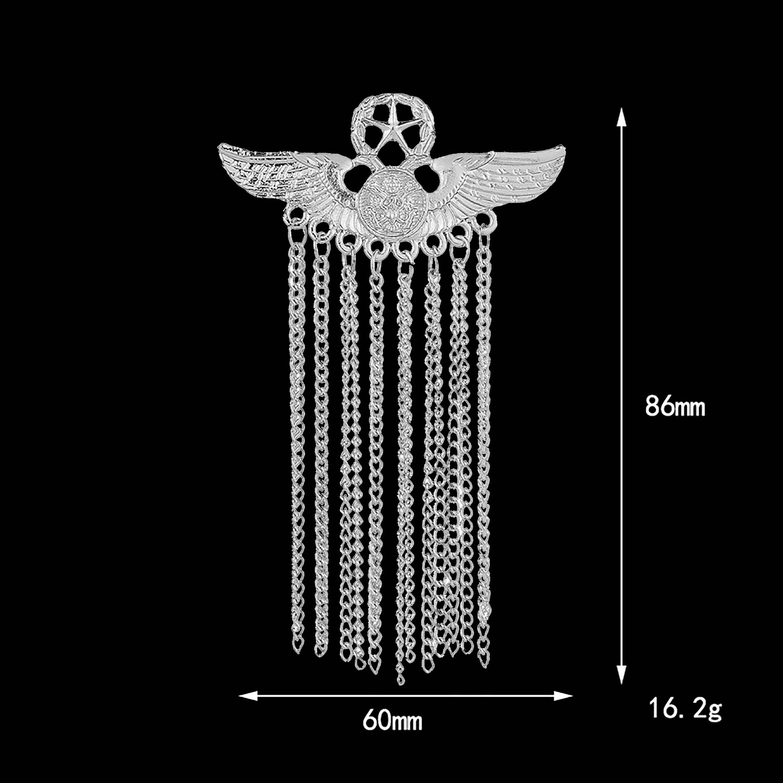 SYGA Men's & Women Suit Shirt Stud Lapel Pin Chain Tassel Brooch Pin with Crystal Chain(Badge Tassel silver)