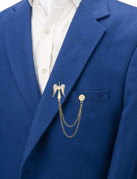SYGA Men's & Women Suit Shirt Stud Lapel Pin Chain Tassel Brooch Pin with Angel design,Crystal Chain(Gold)