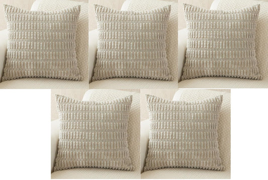 MOMISY Corduroy Cushion Throw Pillow Covers Pink 45 x 45cm, 18x18 inch (Light Grey, 2)