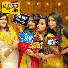 SYGA All Occasion Indian Family Photo Booth Party Props Craft Item for Wedding, Baby Shower, Birthday Multi Color (Set of 41, Large)