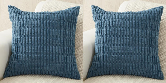 MOMISY Corduroy Cushion Throw Pillow Covers Pink 45 x 45cm, 18x18 inch (Blue, 2)