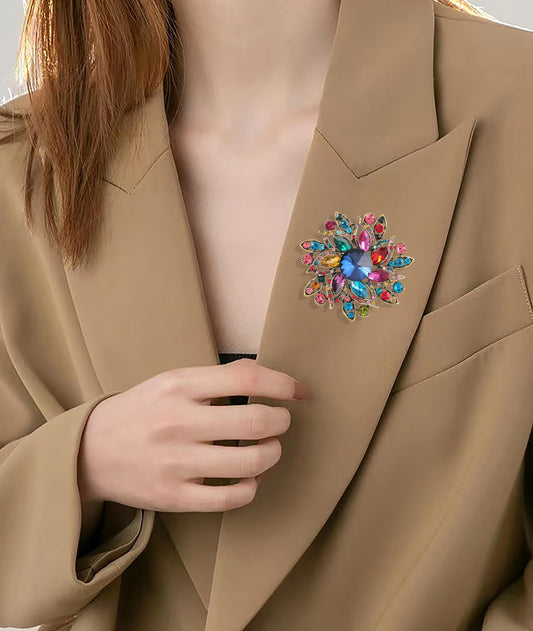 SYGA Brooch Pin Fashion Crystal Rhinestone Jewellery Pin Vintage Clothing Accessories Decoration Full Diamond Flower Multicolor Brooches For Women- S216