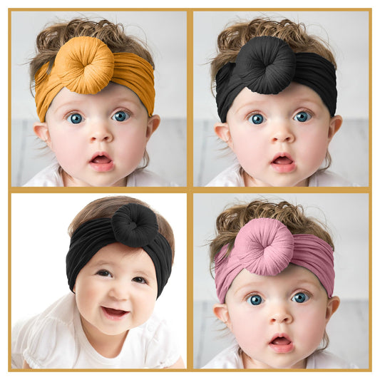 SYGA Pack Of 2 Baby Headbands Soft Cotton Strechable Turban Hairbands For Newborn Infant Toddlers Kids 0-3 Years (Pink-Grey)