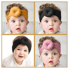 SYGA Pack Of 2 Baby Headbands Soft Cotton Strechable Turban Hairbands For Newborn Infant Toddlers Kids 0-3 Years (Pink-Grey)