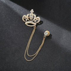 SYGA Luxury Crown Style Brooch for Men's & Women Suit Shirt Stud Brooch Lapel Pin Brooch Pin Chain Tassel Brooch Pin with Crystal Chain(Golden hearts crown)
