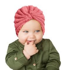 SYGA Pack of 2 Baby Cap & Headband Woolen Soft Stretchable Hat and Ears Warm Headband for Newborn Baby Winter Cap 0-3 Years - Pink