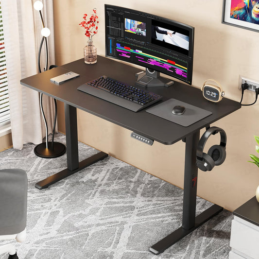 Lukzer Electric Automatic Height Adjustable Sit Stand Desk | Black Frame Black Top | Ergonomic Study Table with Digital Display & Memory Preset Option for Home & Office (EST-003/70 x 110 x 60cm)