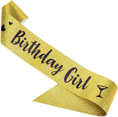 SYGA Birthday Queen Sash Birthday Party Sash Shiny Glitter for Women Girls Princess Elegant Party Decoration Accessory Supplies Gifts for Girl Women with Fun Party Queen Lettering-Gold, 154cm Long
