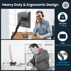 White Mulberry |DIY| Economical Gas Spring Monitor Arm | Desk Mounted Monitor Stand for 15-32 Inch Monitors |9Kg Screen Capacity|VESA 75X75&100X100| Adjustable Metal Desk Monitor Mount-(Single Screen)