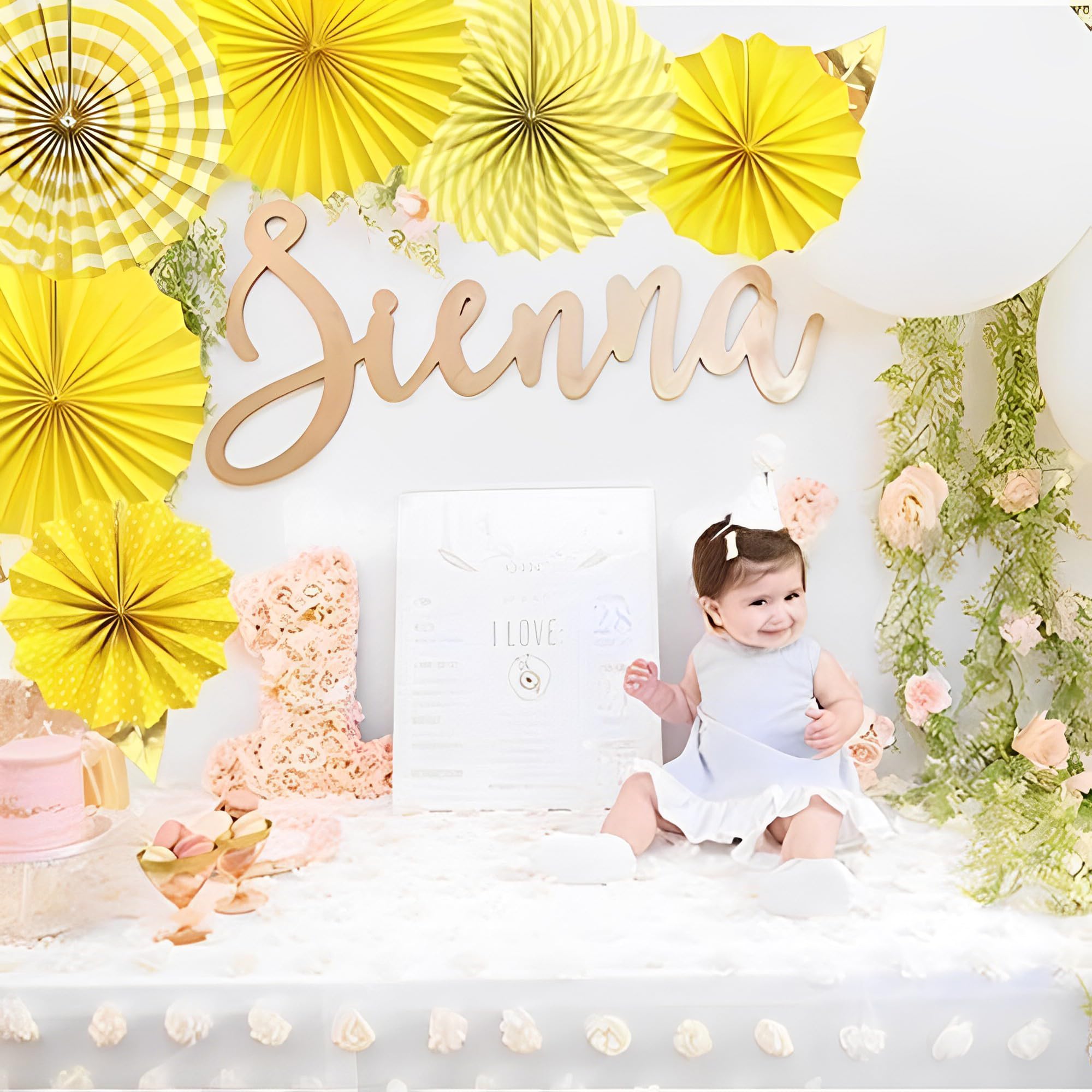 SYGA 6 Pieces of Paper Flower Fan Decoration Background Wall DIY Paper Fan Flower Ball Set(Yellow)