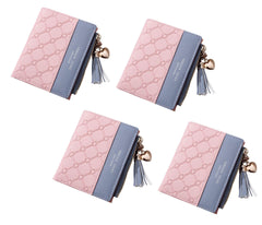 SYGA Pink/PU Leather/Bifold Wallet/Card Holder/Clutch/Purse for Women/Ladies/Female/Pack of 4 pieces/Size: 11 * 9 CM