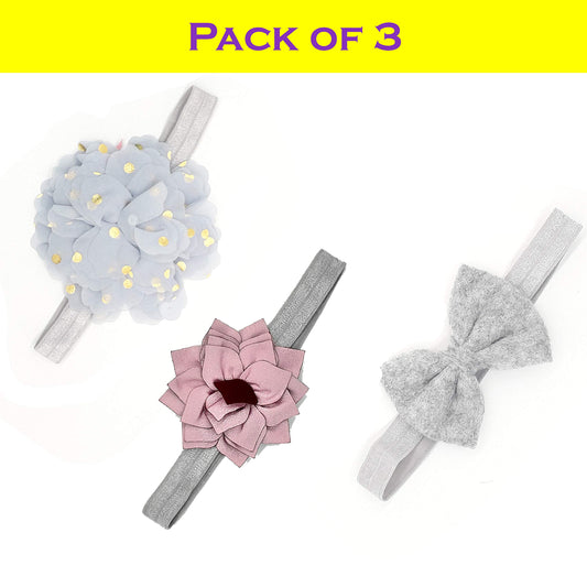 SYGA 3 Pcs Baby Headband Naylon Bow Stretchable Hairband Suitable for Newborn Infant Toddler Kids 0-3 Year (Grey)