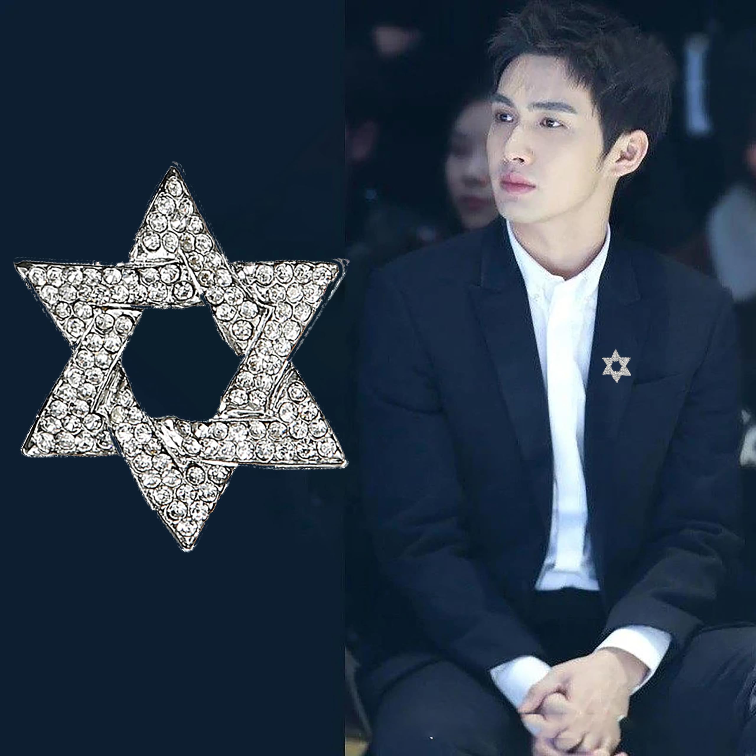 SYGA Brooch Pin Fashion Crystal Rhinestone Jewellery Pin Vintage Clothing Accessories Decoration Diamond-Filled Six-Pointed Star Silver Brooches For Men's - S91
